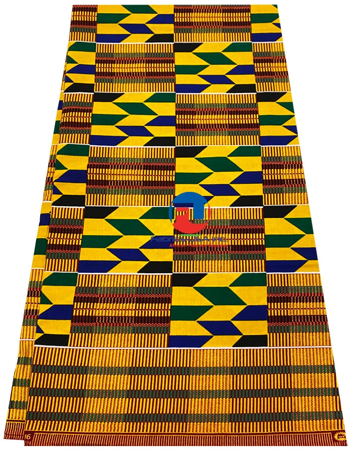 Kente Cloth Fabric; Golden Yellow, Green, Blue, Green