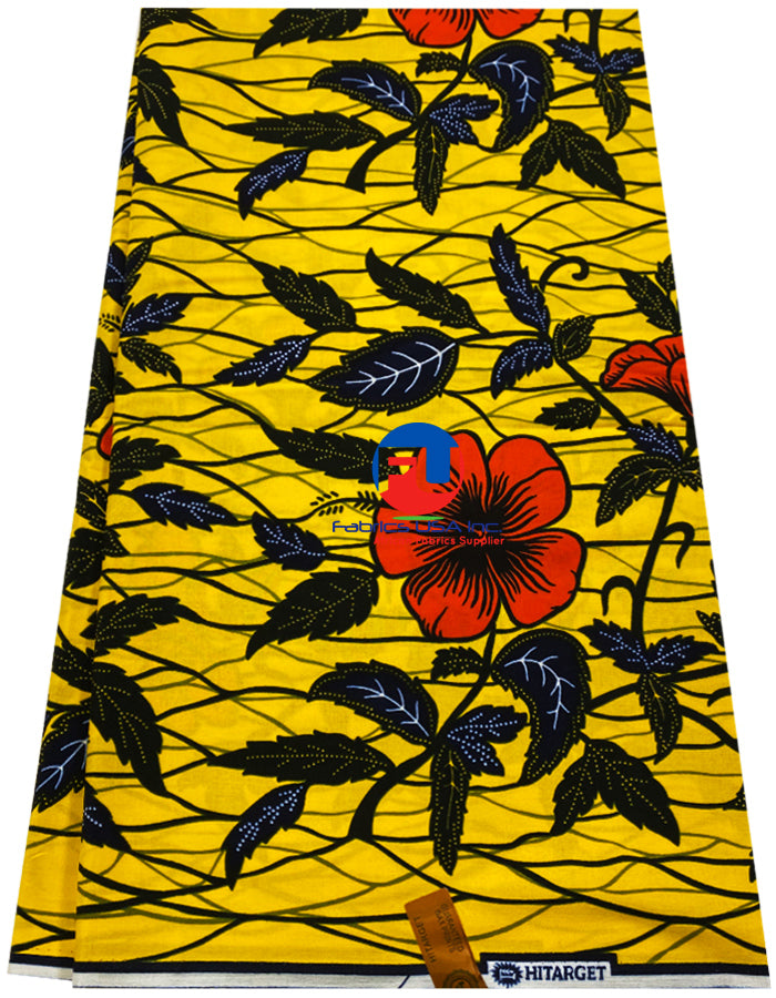 Hibiscus Flower African Wax Prints- Yellow Red White Black Blue