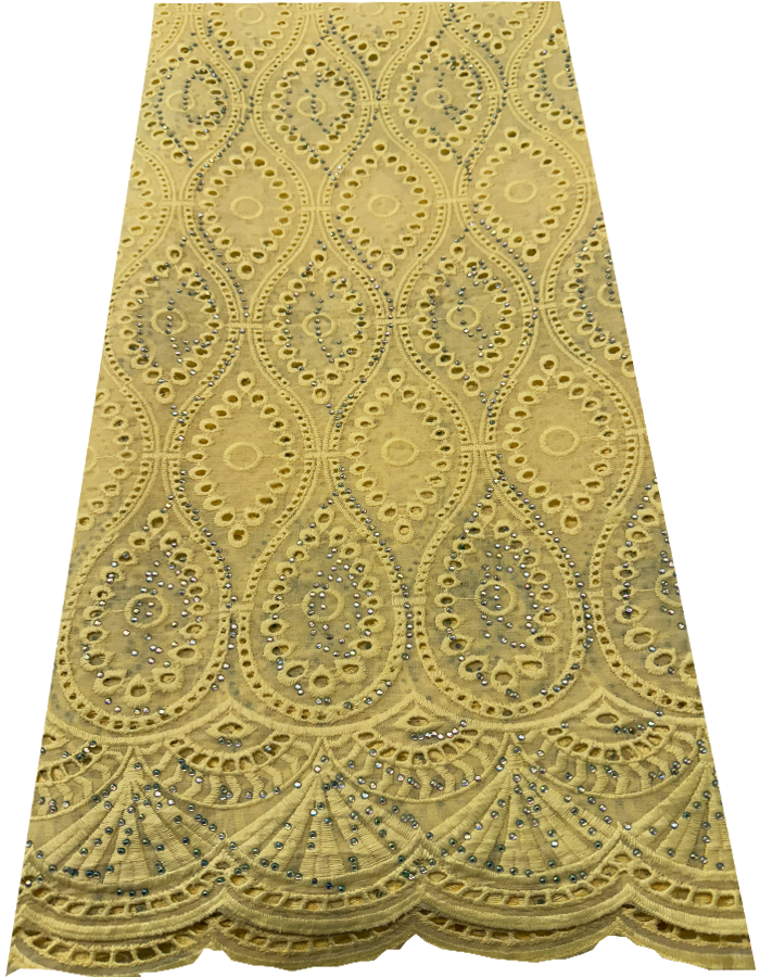 Swiss Voile Lace- 5 Yards- Yellow-Cream with tiny stone
