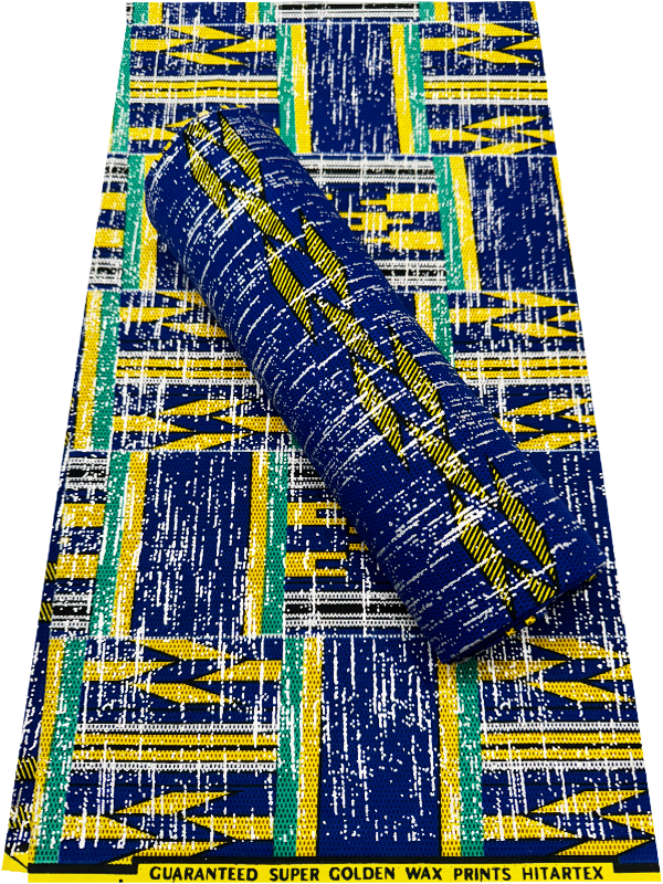 African Metallic Silver Kente Prints in Authentic Design- Metallic Silver ,Apple-Green, Yellow, Black, Azure-Blue