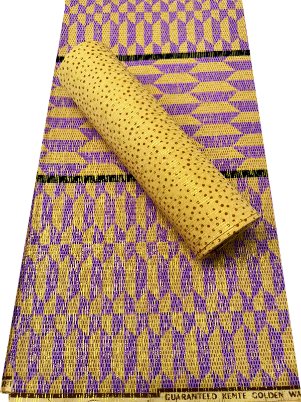 African Metallic Gold Kente Prints in Authentic Design- Metallic Gold,lilac, Black, Beige