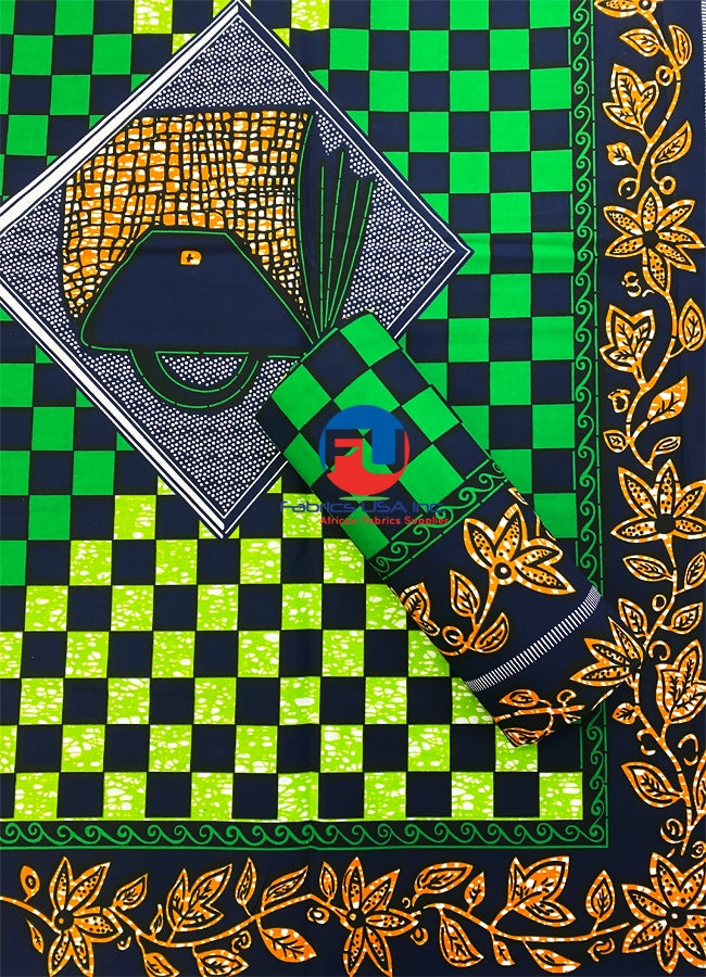 Veritable Blocks Prints Ankara - Green, Burnt-Orange, Lime-Green, Dark-Blue