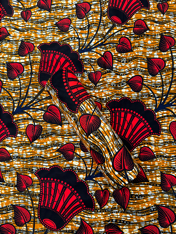 Hollandais Print- Red, Black, White, Dark-Blue, Golden-Brown