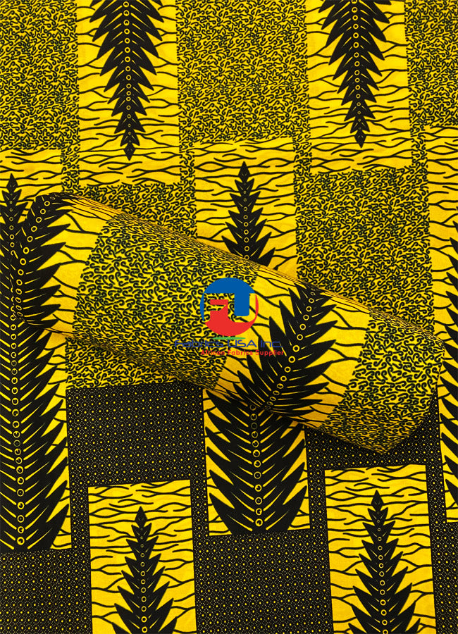 Ankara Print Fabric-Yellow, Black