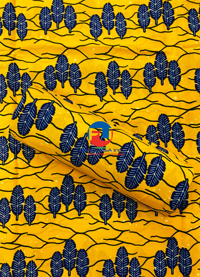Ankara Print Fabric - Yellow, Blue, White