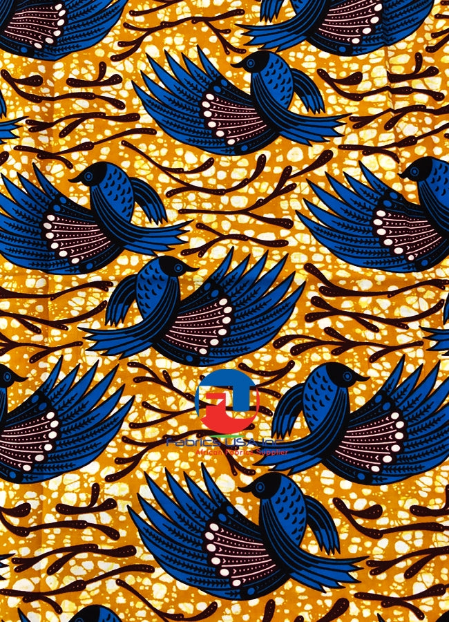 African Wax Print- Bird-Teal-Blue/ Brown