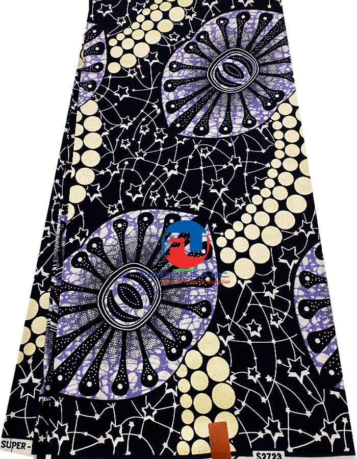 Super VIP Dutch Metallic Gold Wax Ankara Print- Gold, Dark-blue, Cream,Gray,Burgundy,Black