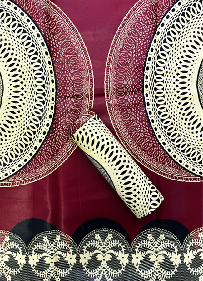 Guaranteed Super Java Block Print High Quality Polished Wax- Dark-Red, Black, Ivory-Cream