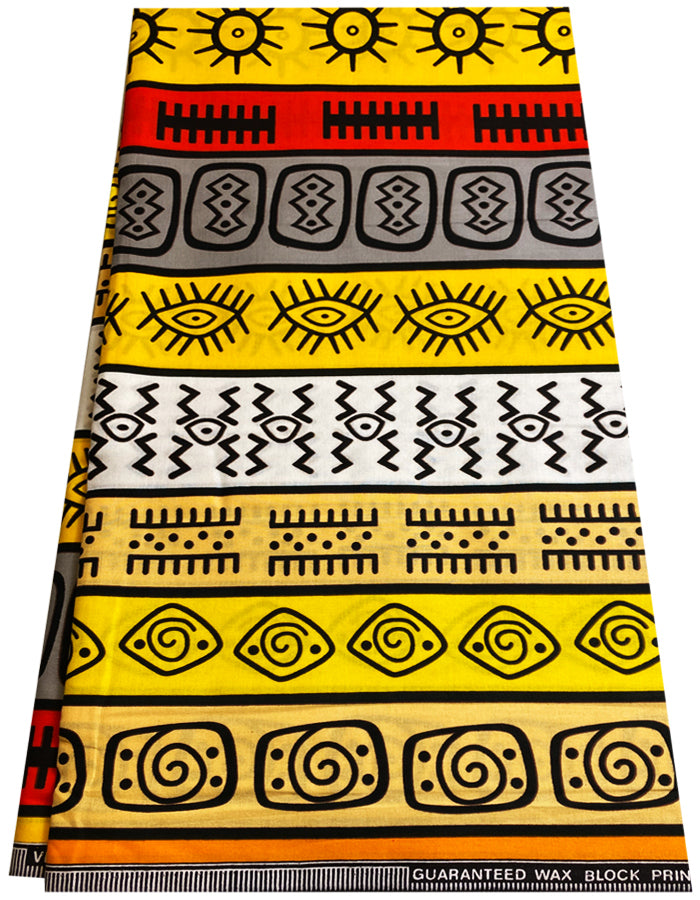 Angola Wax Print Orange Yellow Gray Black Golden Yellow Light Peach