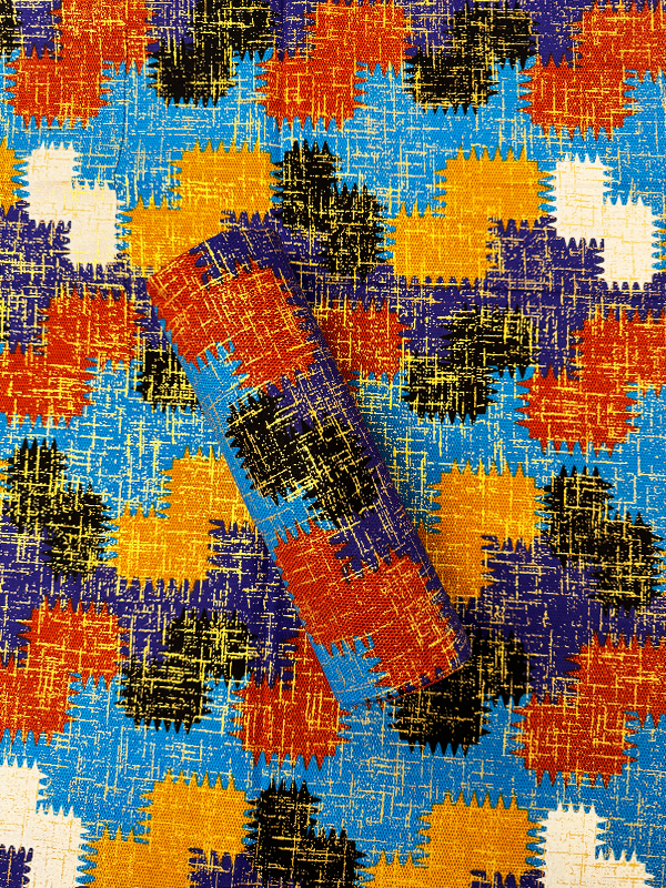 African Metallic Gold Kente Prints in Authentic Design- Metallic Gold, yellow, Orange, Purple, Black, White, Sky-blue