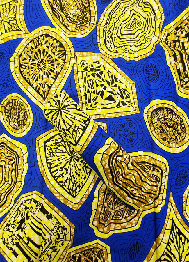 Super Wax Hollandais Veritable Print- Blue, Yellow, Olive-Green, White, Black
