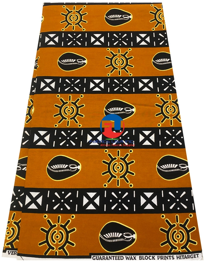 Exclusive Design African Phoenix Hi-target Wax Print, -Tribunal Print- Brick Stone Orange, Black, White