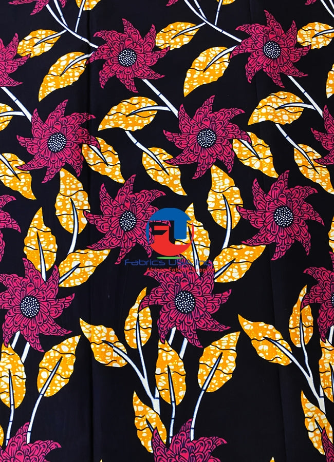Exclusive Hitarget Wax Print- Flower-Magenta,White,Dark-Blue, Amber-Orange