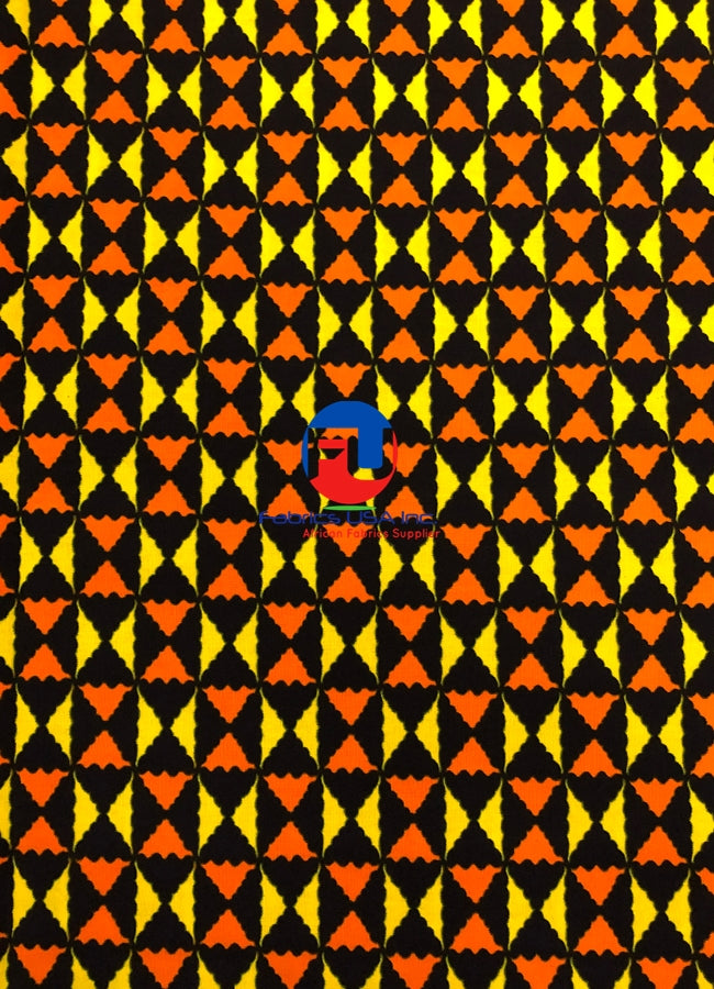 African Wax Print in Yellow , Orange & Black