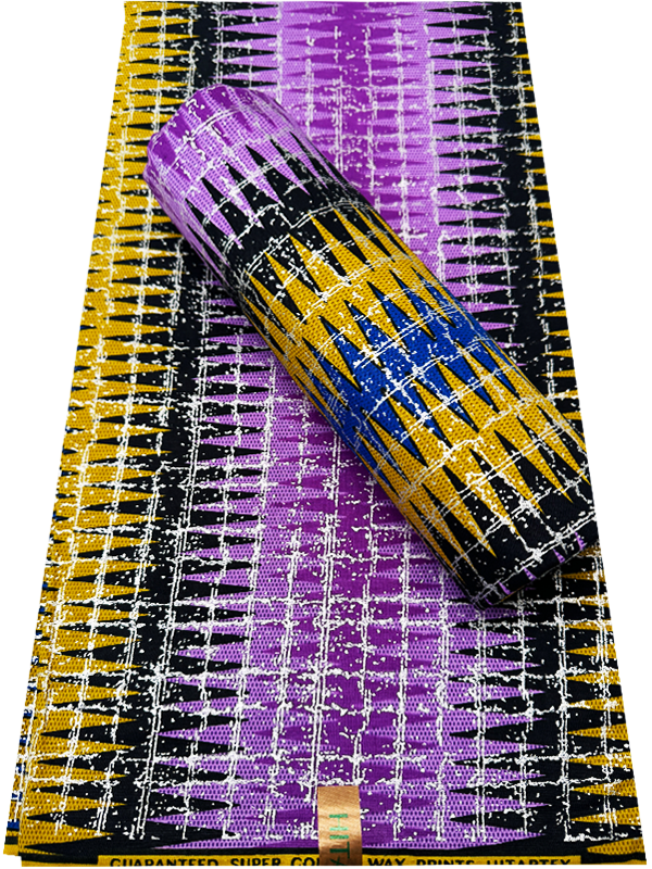 African Metallic Silver Kente Prints in Authentic Design- Metallic Silver, Purple-Yam, Blue, Black, Gold