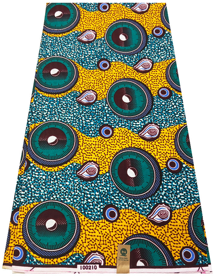 Hollandex High Quality Super Wax African Print - Yellow, Green, Black, Teal-Green, Brown