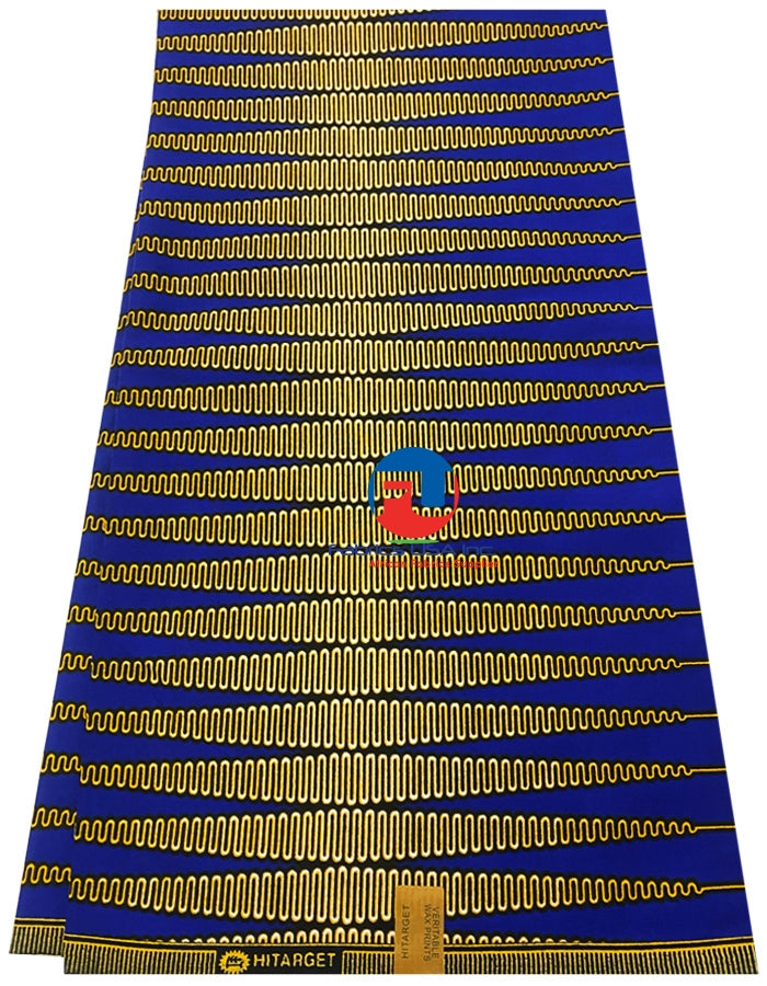 Exclusive Design African Phoenix Hi-target Wax Print, - Pencil Pattern -Royal-Blue, Golden Brown, Black