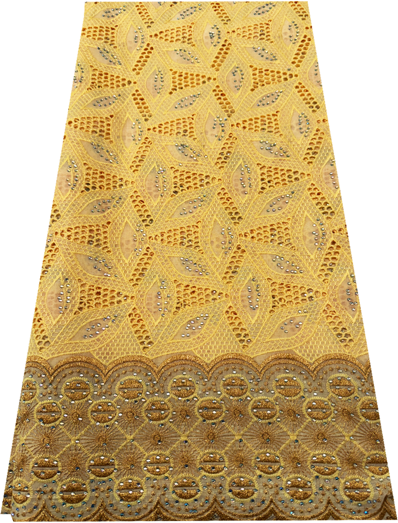 Swiss Voile Lace Fabric- Yellow-Cream and Gold with tiny stone