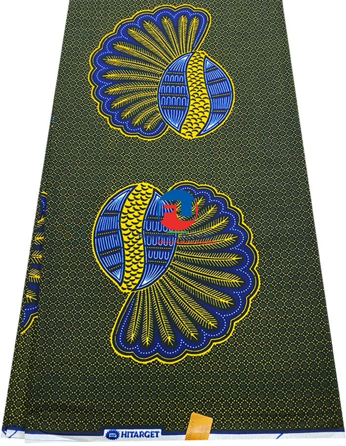 African Wax Print Fabric; Banana Blossom- Green, Yellow, Blue