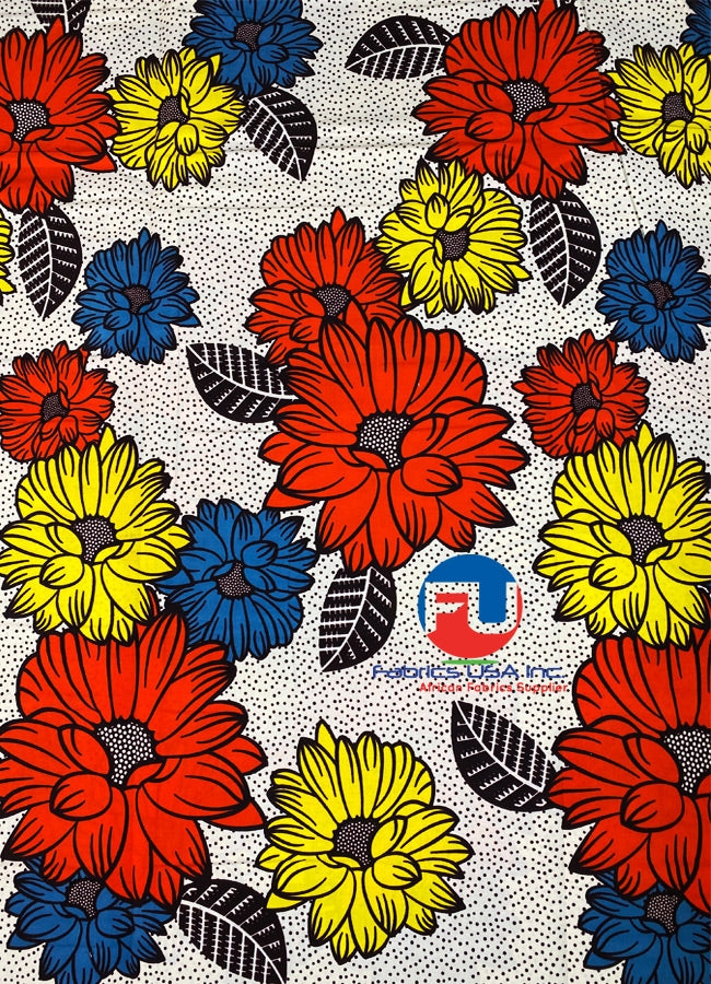 African Ankara Exclusive Design-Cream,Red-Orange,Yellow,Black