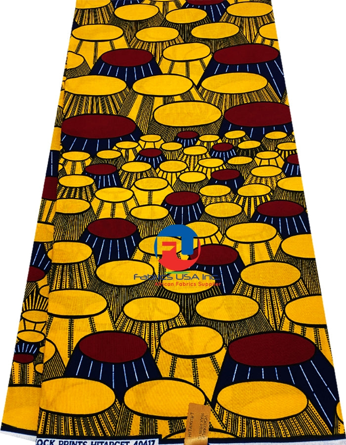 African Wax Print -Drum-Yellow-gold,Red,Black