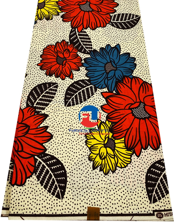 African Ankara Exclusive Design-Cream,Red-Orange,Yellow,Black
