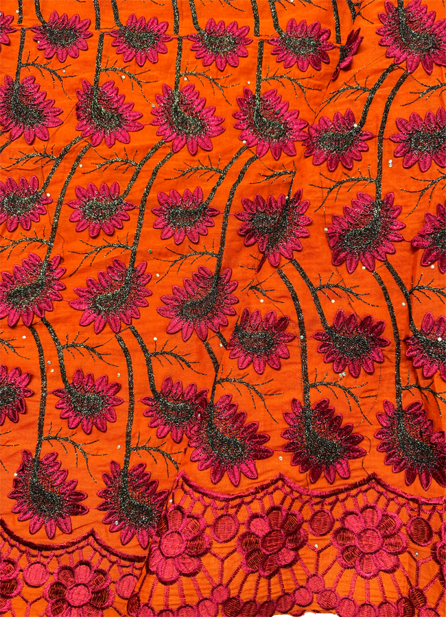 Stone-Brick, Dark-Red, Metallic Red-Nigerian Swiss Voile Lace -3D