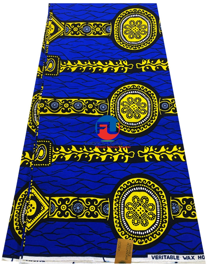 African Tribal Print Pattern in Blue, Black, Yellow