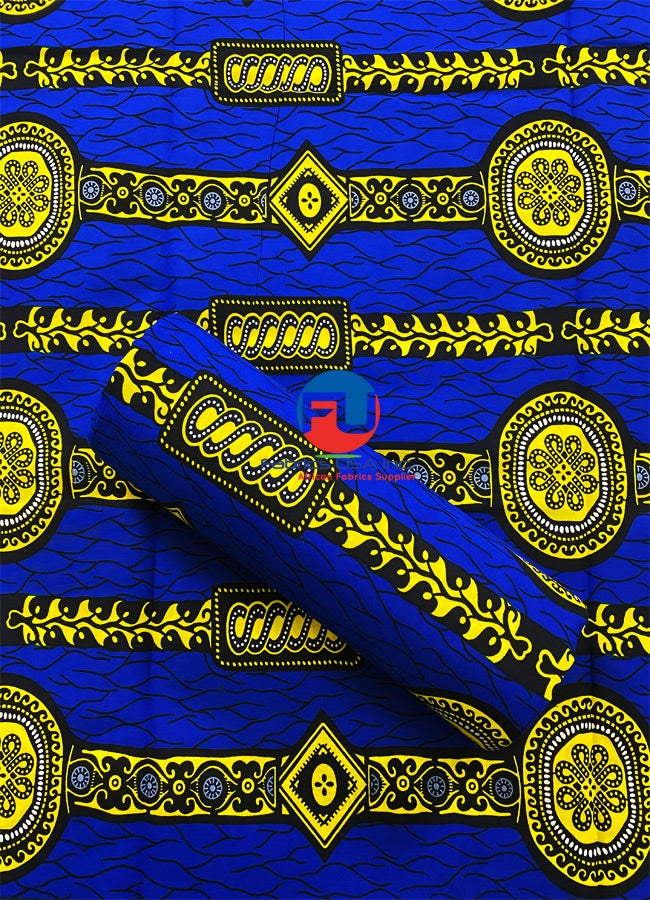 African Tribal Print Pattern in Blue, Black, Yellow