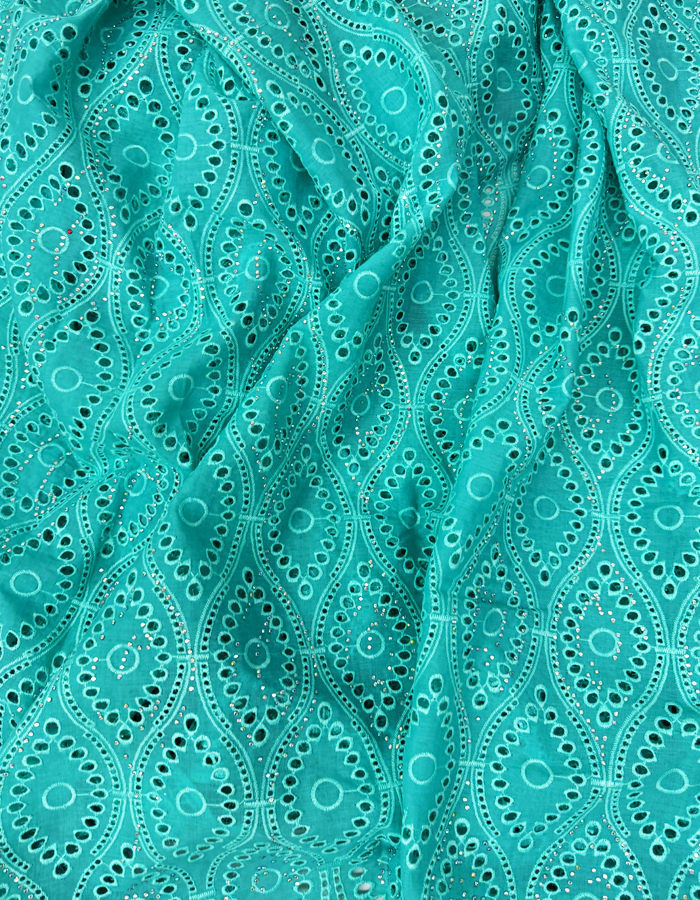 Cotton Nigerian Exclusive Swiss Voile Lace in Mint-Green with tiny stone