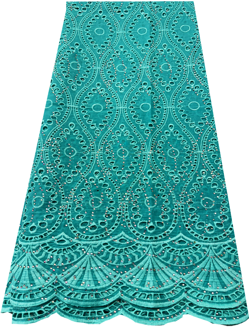 Cotton Nigerian Exclusive Swiss Voile Lace in Mint-Green with tiny stone