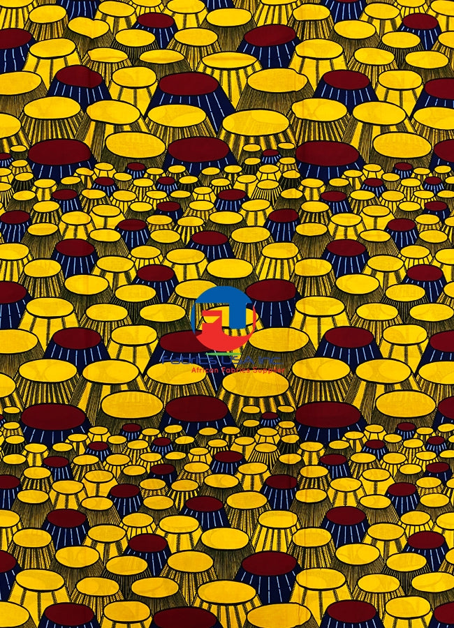 African Wax Print -Drum-Yellow-gold,Red,Black