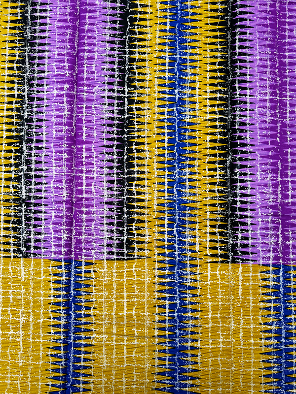 African Metallic Silver Kente Prints in Authentic Design- Metallic Silver, Purple-Yam, Blue, Black, Gold