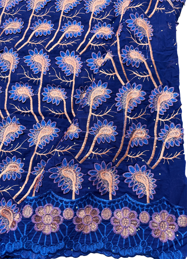 High End Super Quality Swiss Voile Lace- Navy-Blue, Peach and Purple