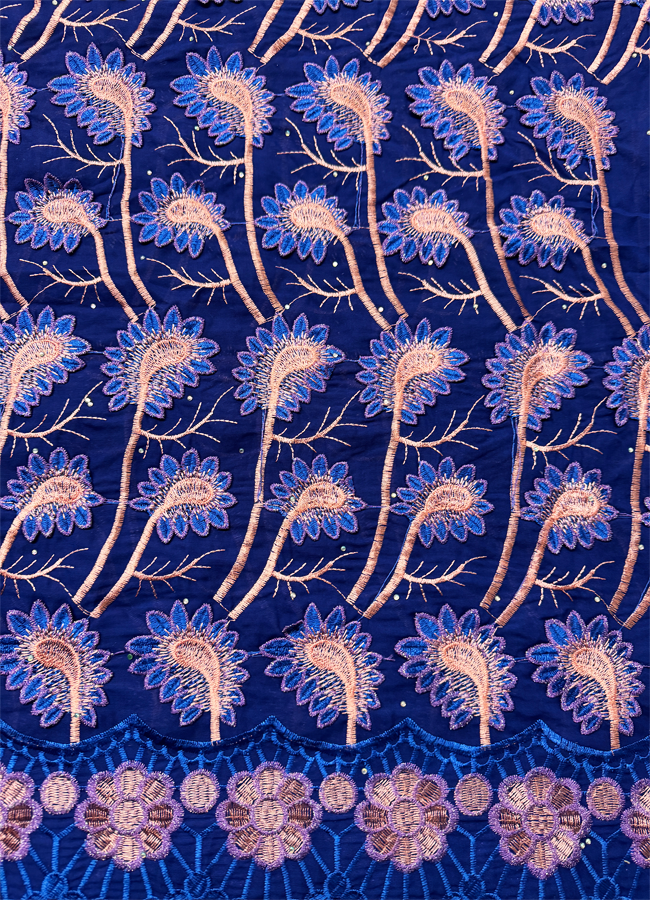 High End Super Quality Swiss Voile Lace- Navy-Blue, Peach and Purple
