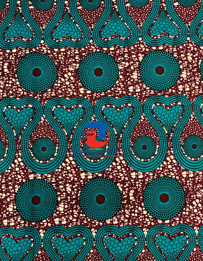 Veritable Wax Ankara Print- Teal-Green, Jam-Purple, White, Black