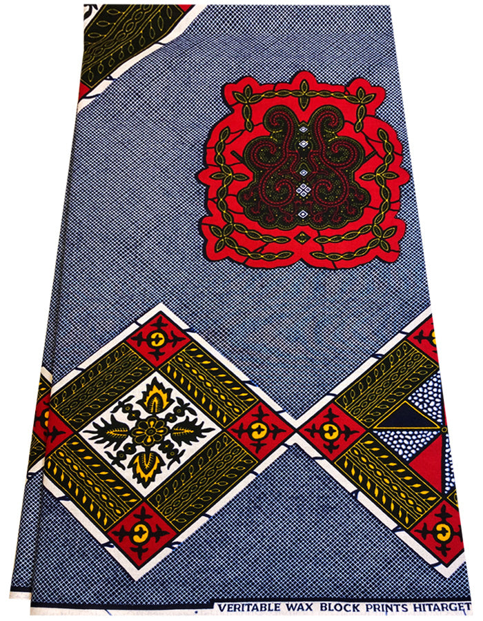 Turtle Back- African Wax Print- Red Yellow Navy-Blue White
