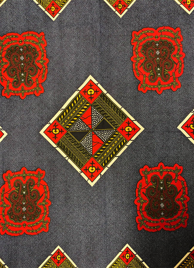 Turtle Back- African Wax Print- Red Yellow Navy-Blue White
