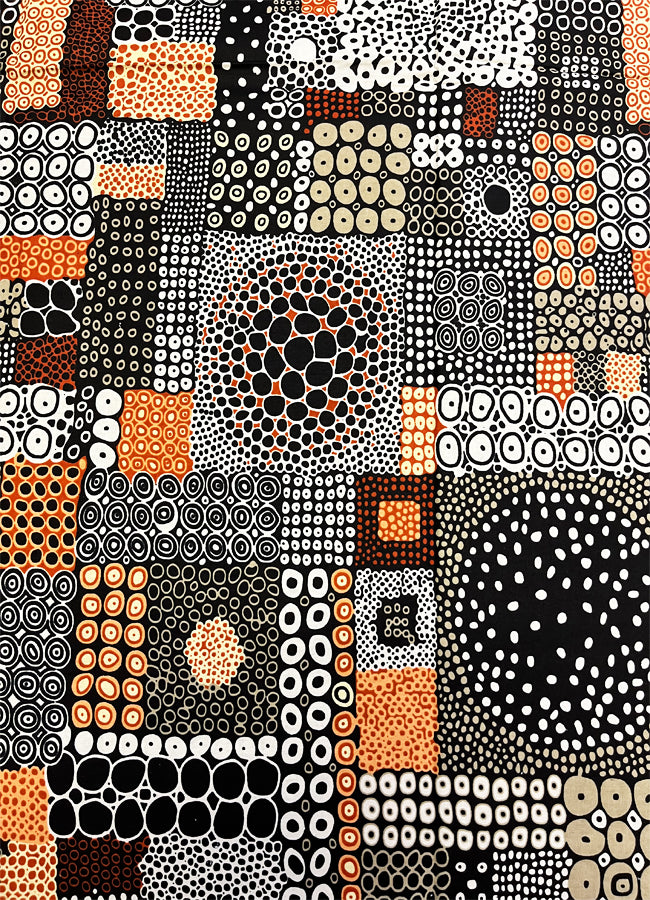 Veritable Antique Wax Print- Orange Dark Chocolate White Brick Stone Black Peach