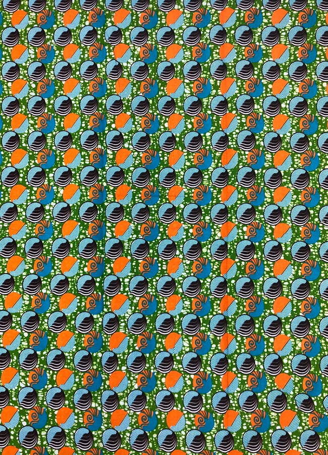 High Quality African Wax Print - Orange, Lime-green, Teal Blue