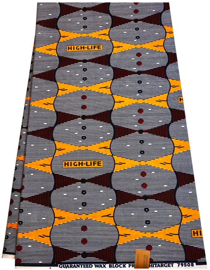 High-Life Pattern African Ankara Wax Hi-target- Red Golden-Yellow Dark-Blue, White