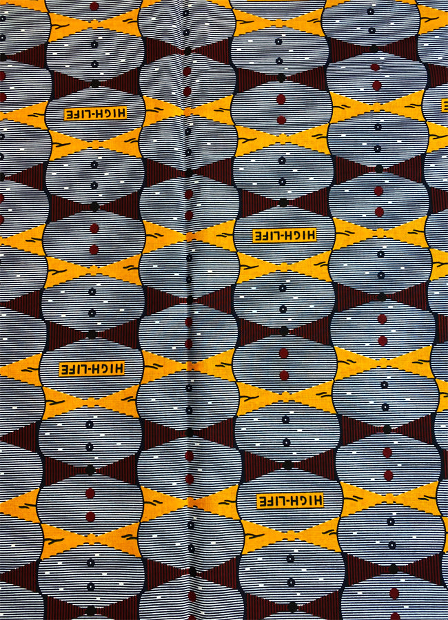 High-Life Pattern African Ankara Wax Hi-target- Red Golden-Yellow Dark-Blue, White