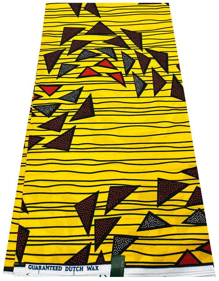 Guaranteed Dutch Wax Print- Deep-Yellow, Red, Dark-Blue, Black,White