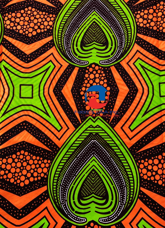 African WAx Print Polished- Orange, Lime-Green, Burgundy, Brown
