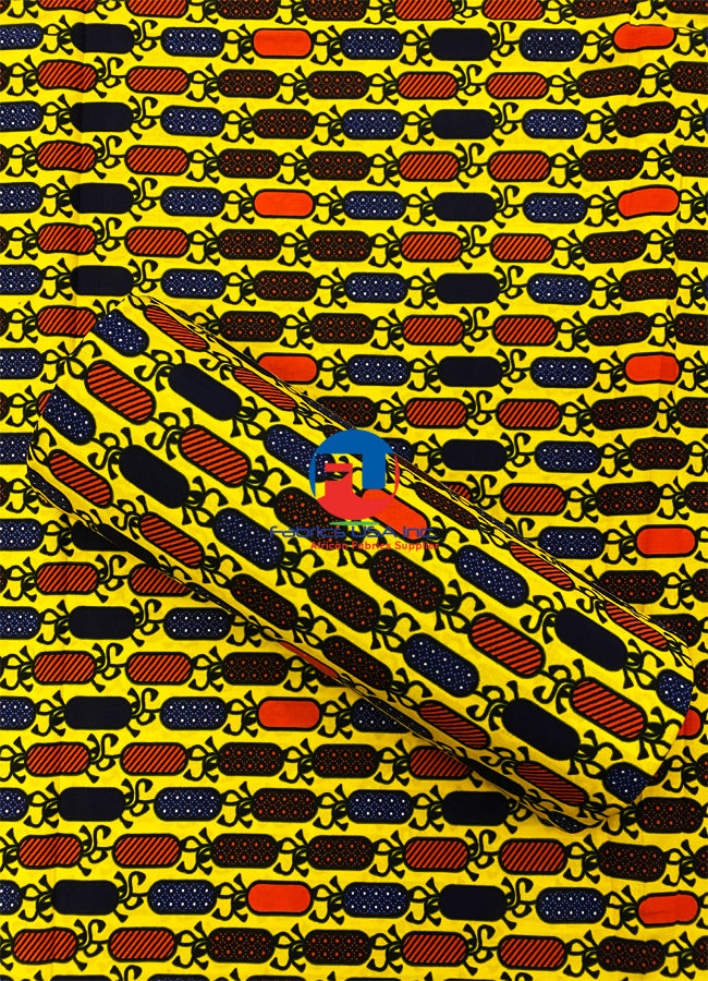 Guaranteed Wax Block Prints Hi-target- Yellow, Orange, Dark-Blue, White, Black