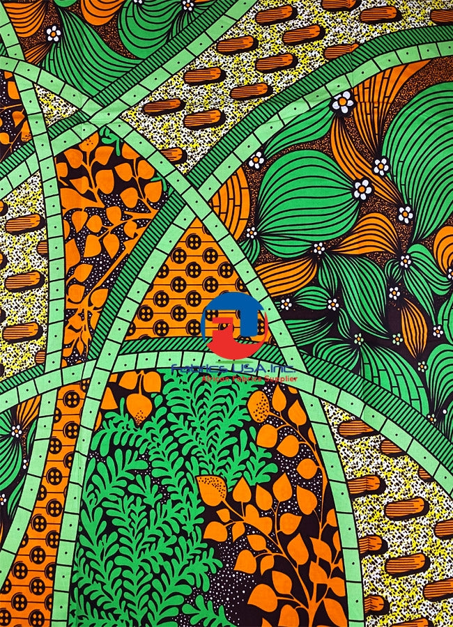 Super Wax Block Prints-Orange, Lime-Green,Burgundy White. Yellow