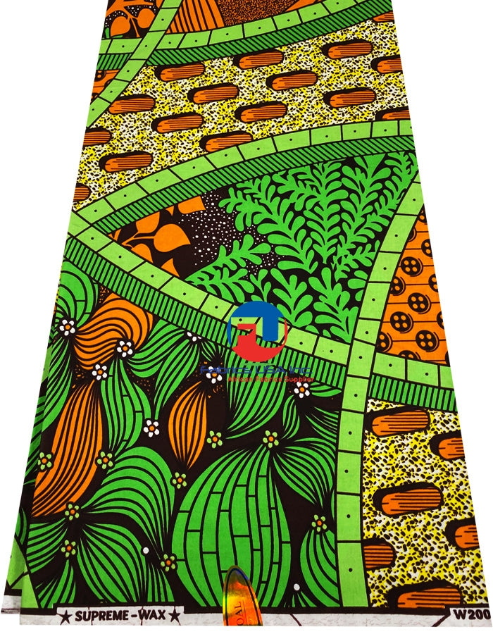 Super Wax Block Prints-Orange, Lime-Green,Burgundy White. Yellow