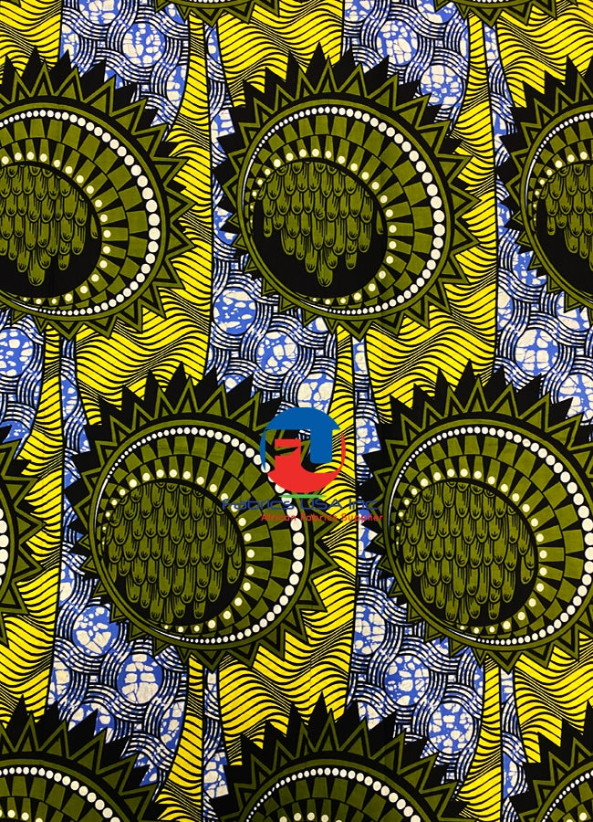 Veritable Wax Print Exclusive Design- Olive-Green,Yellow,Dark-Blue, Purple-Blue,White
