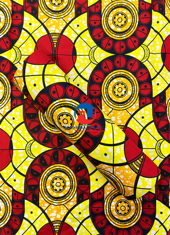 Supreme Ankara Wax Print- Red, Yellow, Orange, White, Black, Dark-Blue