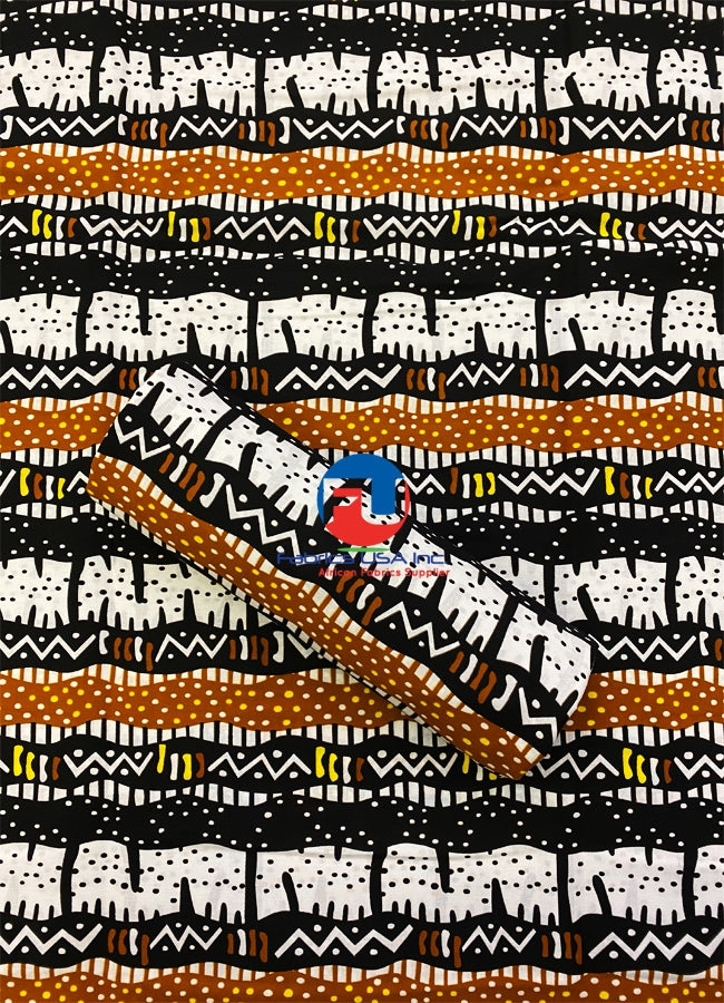 Tribunal Veritable Wax Print Block- White, black, Yellow, Copper,